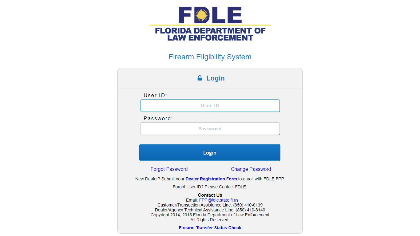 Firearm Eligibility System | Login Page